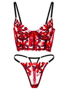 Red Tartan Flower Lace Lingerie Set