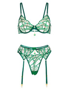 Luxe Green Metallic Foil Lace Lingerie Set