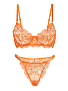 Orange Floral Embroidery Lingerie Set