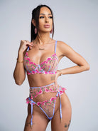 Fantasy Pink Bloom Embroidery Lingerie Set