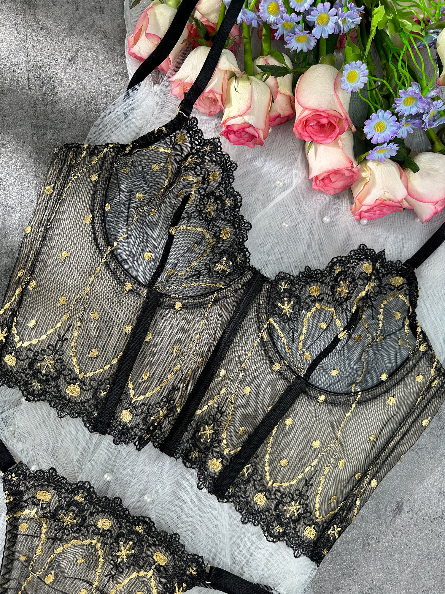 Chic Luxe Noir & Gold Lingerie Set