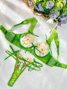 Summer Garden Green Floral Lace Lingerie Set