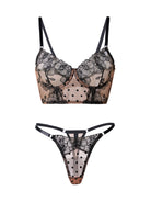 Nude Black Spot Soft Lace Widen Side Lingerie Set | HelloLAGirl