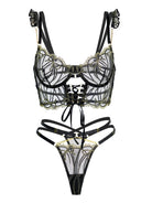 Black Gold-threaded Butterfly Bow Lingerie Set