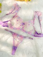 Purple Butterfly Bow Embroidered Flower Lingerie Set