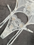 White Vintage Embroidered Lace Lingerie Set