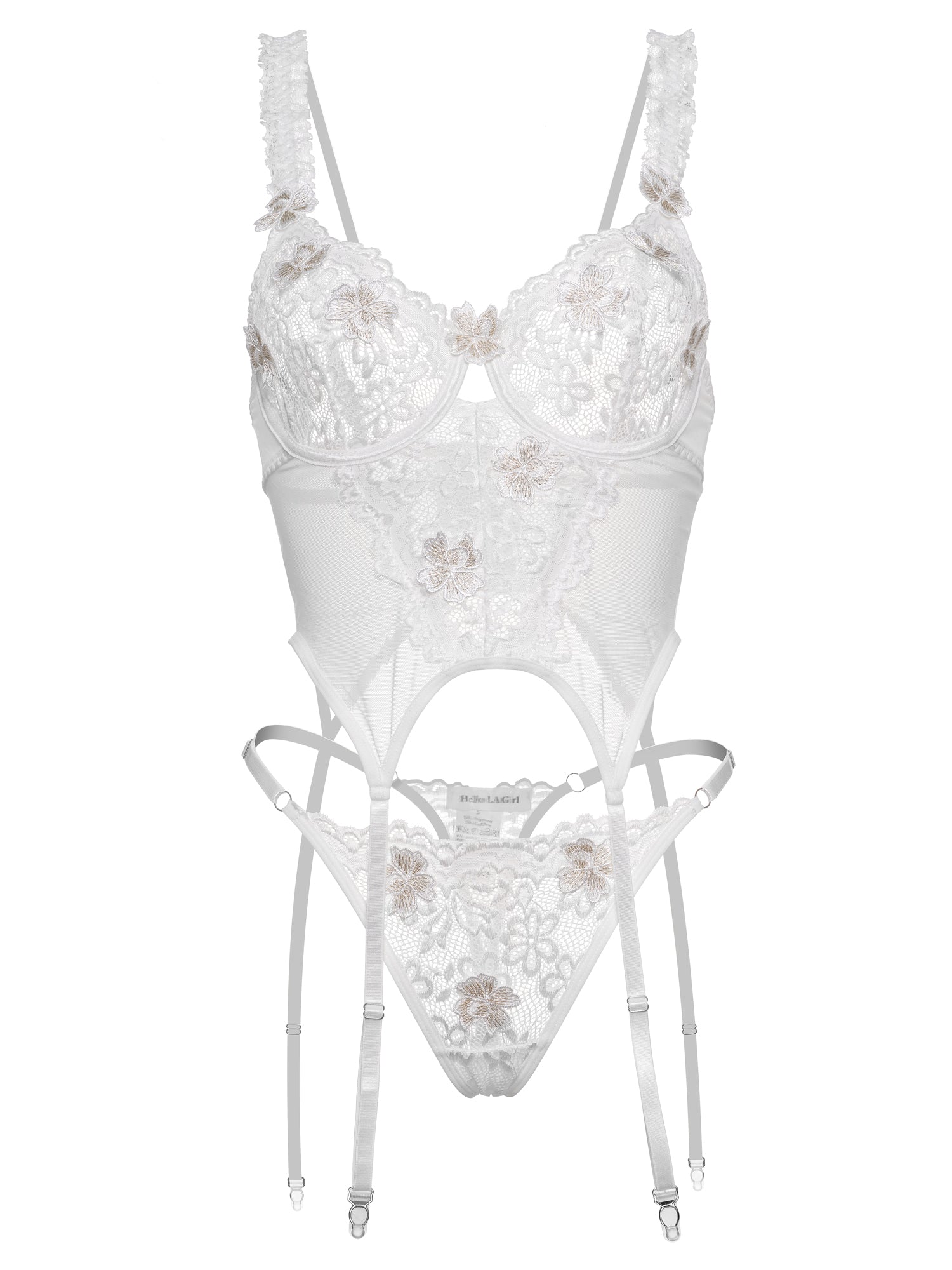 White Vintage Embroidered Lace Lingerie Set