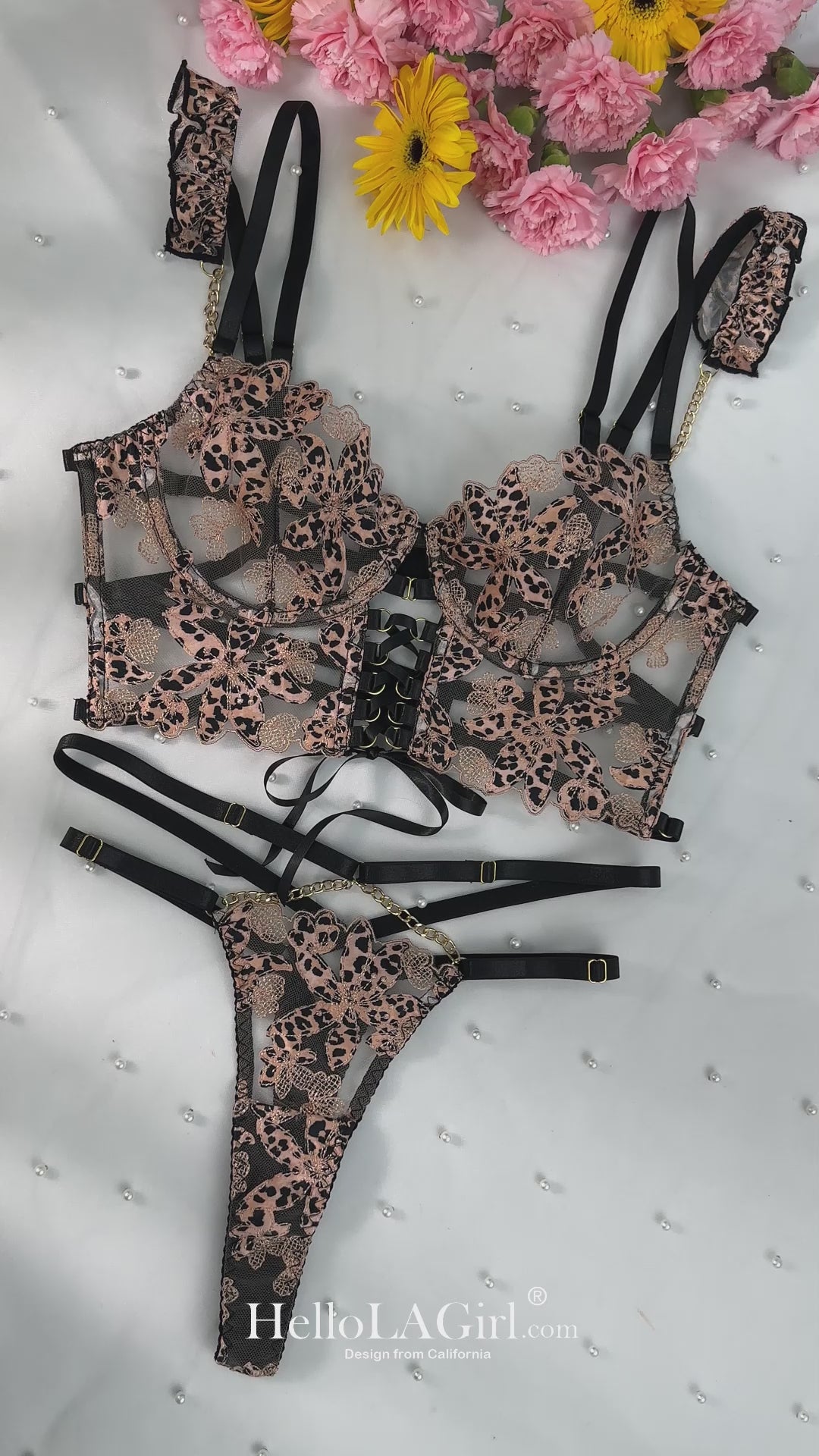 Leopard Flower Lace Lingerie Set