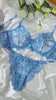 Blue Floral Embroidery Lingerie Set