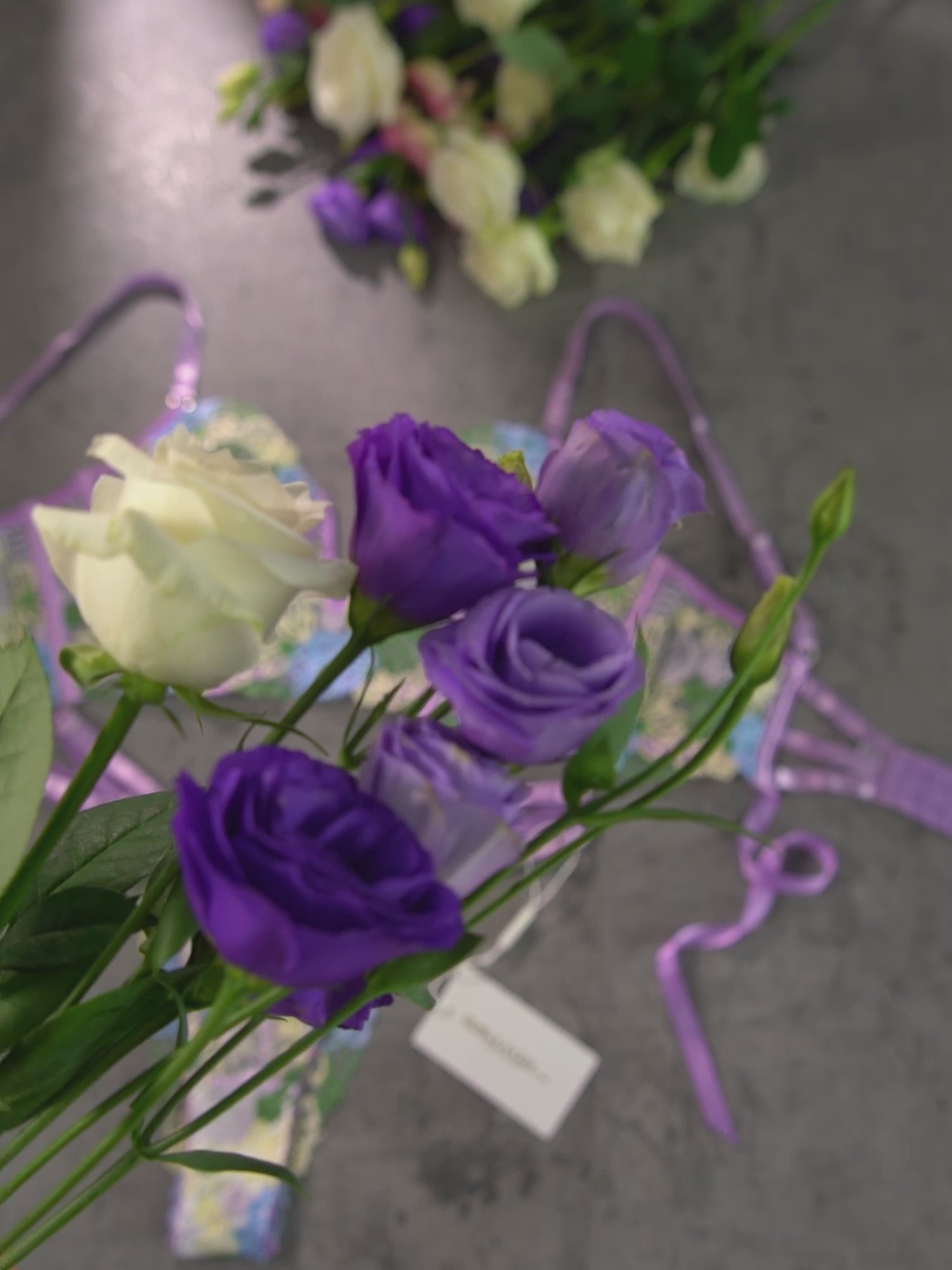 Purple Florals Embroidery Bustier  Lingerie Set