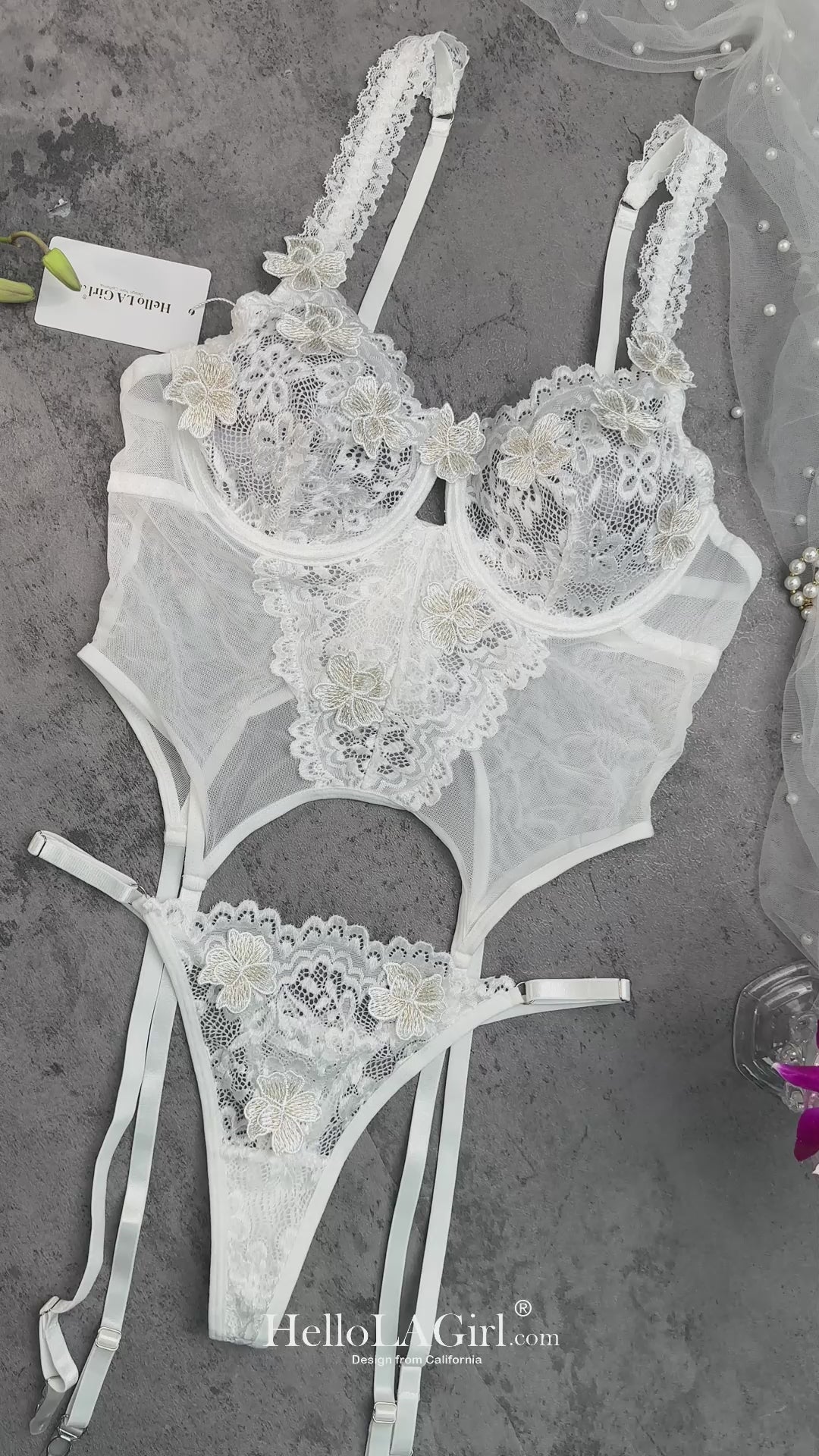 White Vintage Embroidered Lace Lingerie Set