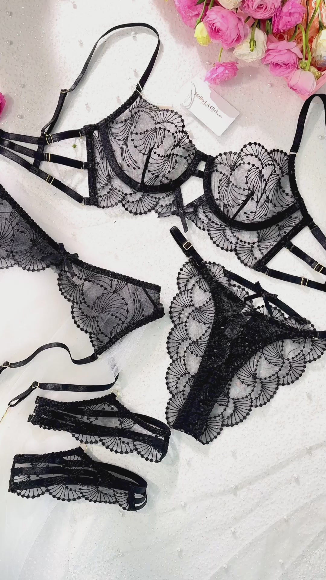 Ultra-Thin Sheer Black Embroidery Lingerie Set