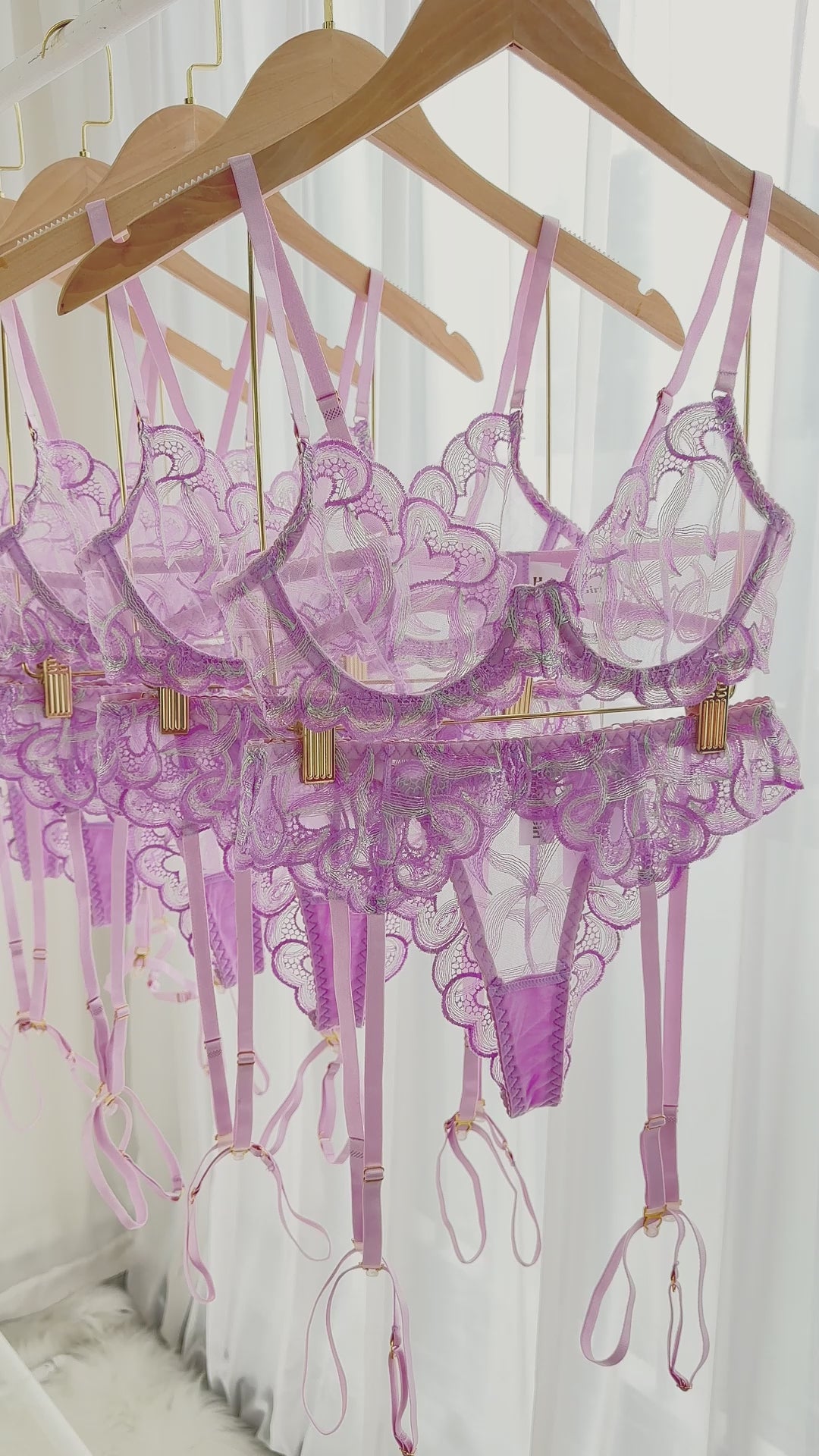 Purple Embroidery Lingerie Set