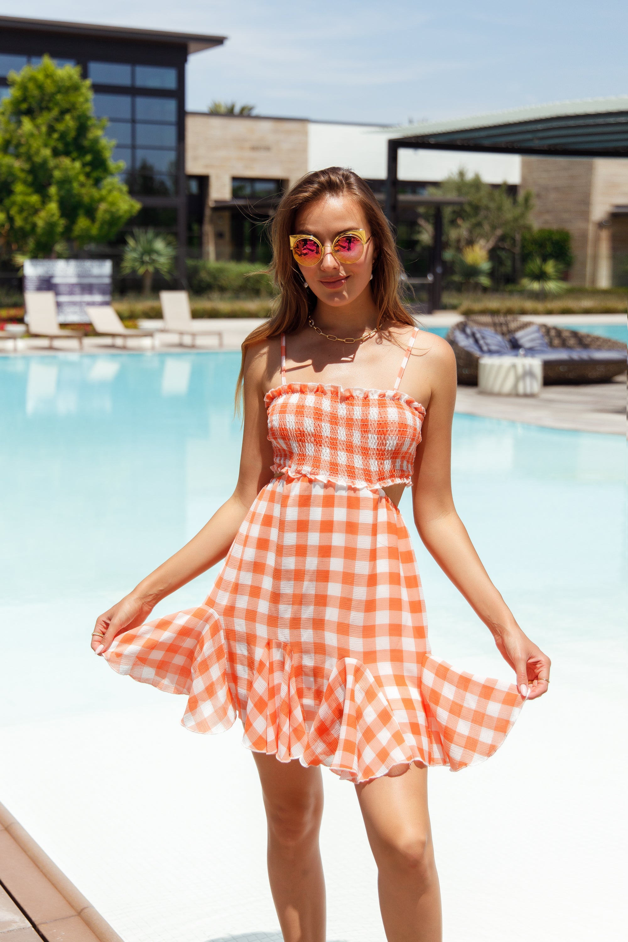 Orange clearance checkered dress